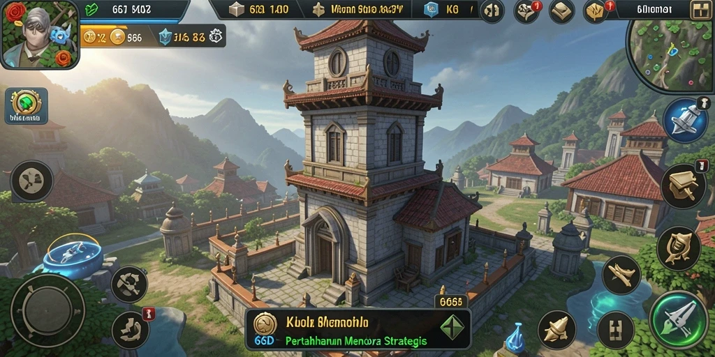 Tampilan gameplay menara pertahanan yang seru dan strategis di 66D.
