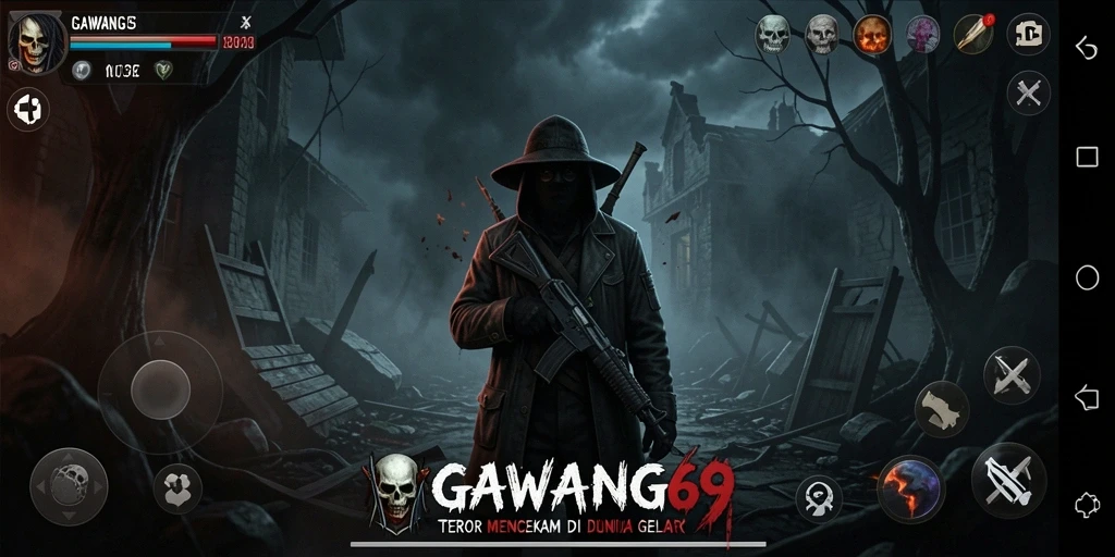 Screenshot utama GAWANG69 menampilkan suasana gelap dan menakutkan dari gameplay.