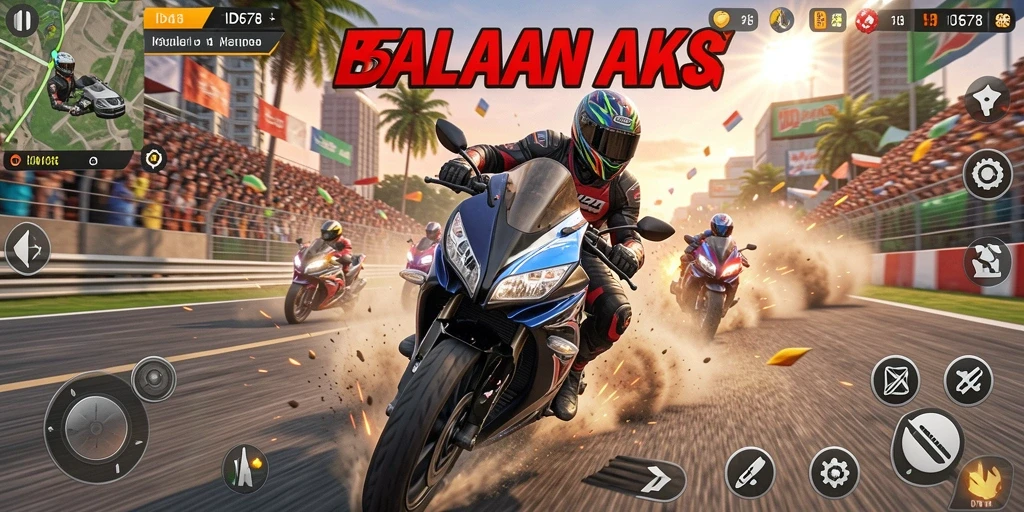 Tampilan gameplay seru dalam balapan motor di ID678.