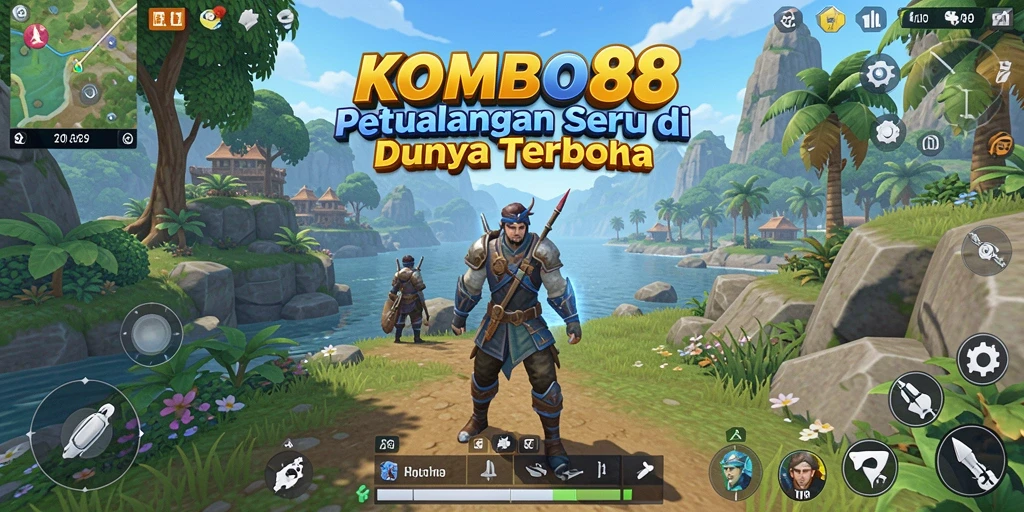 Screenshot gameplay KOMBO88 menampilkan petualangan seru di dunia terbuka.