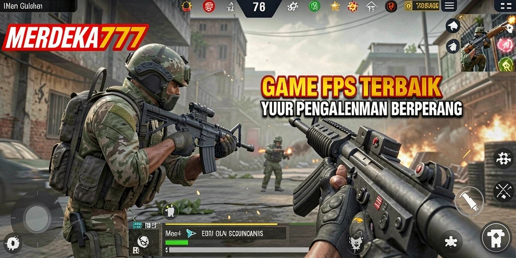 Tampilan gameplay mendebarkan di MERDEKA777 dengan aksi tembak-menembak.