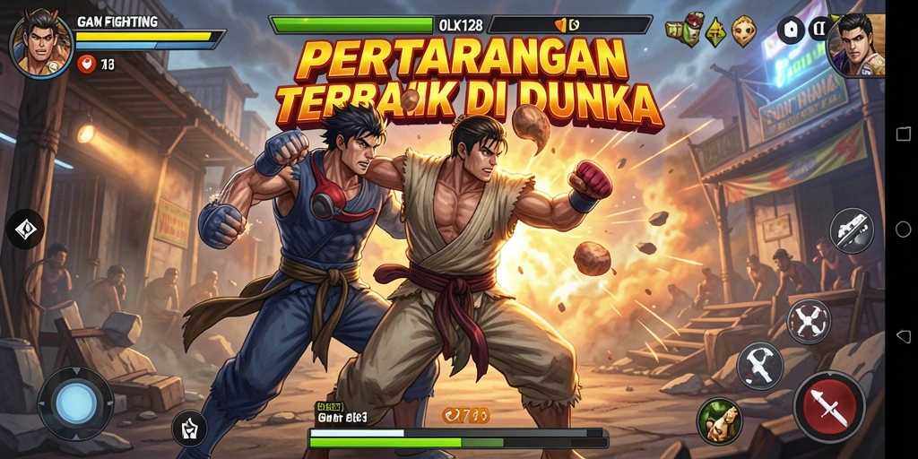 Screenshot OLX128 menampilkan pertarungan seru antara dua karakter.