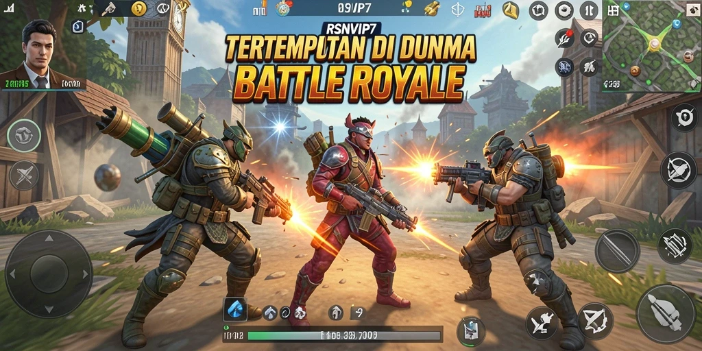 Screenshot RSNVIP7 menampilkan aksi seru dalam pertempuran Battle Royale.